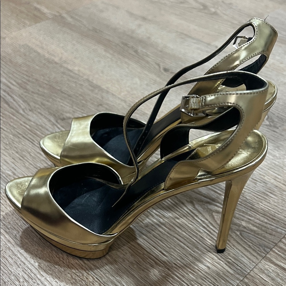 Brian Atwood Metallic Gold Strappy Heels